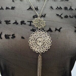 Silver mandala tassel necklace